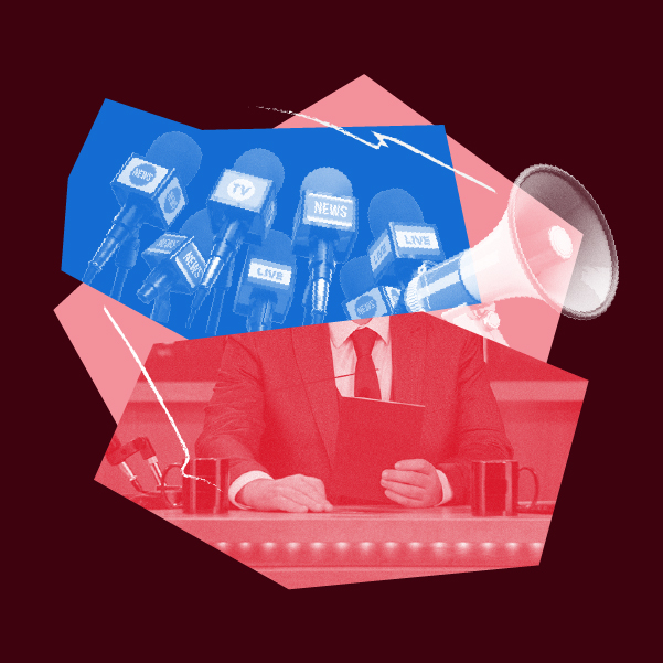 Protect Free Speech imagery including podium microphones and a megaphone.